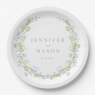 Pastel blue green flower wedding paper plates