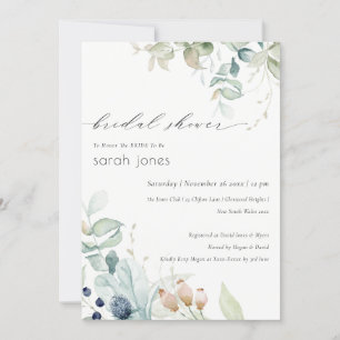 Pastel Blue Green Foliage Bridal Shower Invite