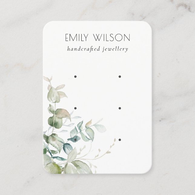 Pastel Blue Green Foliage Bunch 3 Earring Display Business Card (Front)