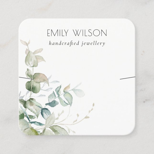 Pastel Blue Green Foliage Bunch Earring Display Square Business Card (Front)