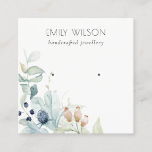 Pastel Blue Green Foliage Bunch Earring Display Square Business Card