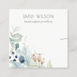 Pastel Blue Green Foliage Bunch Earring Display Square Business Card