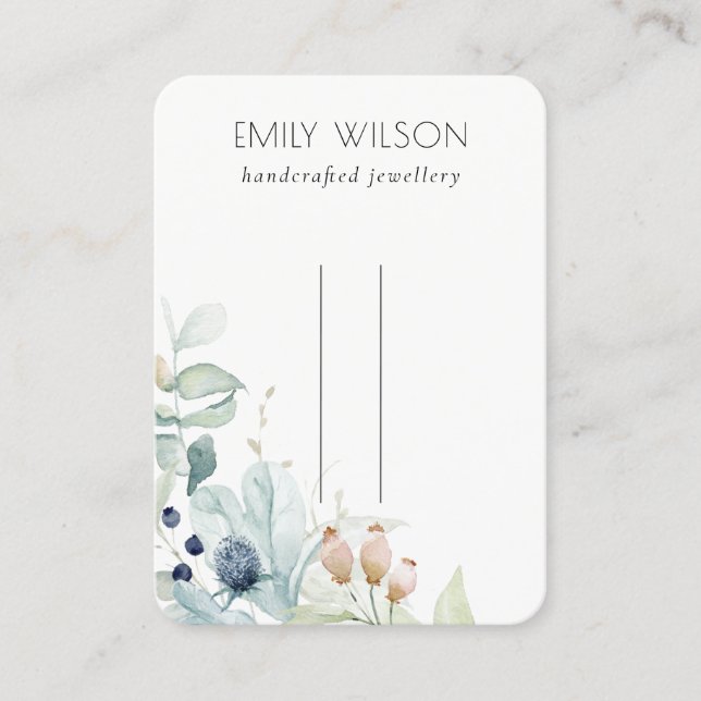 Pastel Blue Green Foliage Bunch Hairpin Display Business Card (Front)