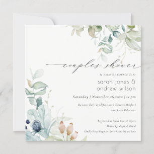 Pastel Blue Green Foliage Couples Shower Invite