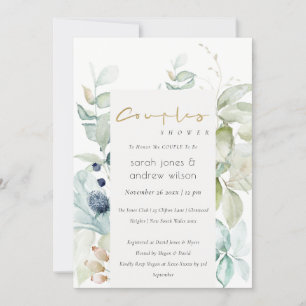 Pastel Blue Green Foliage Couples Shower Invite