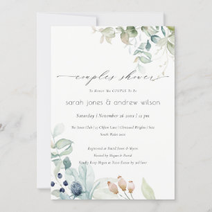 Pastel Blue Green Foliage Couples Shower Invite