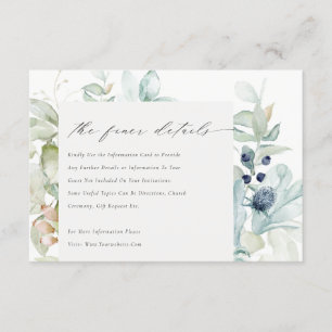 Pastel Blue Green Foliage Frame Wedding Details Enclosure Card