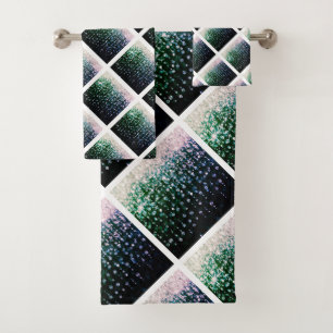 PASTEL BLUE GREEN SPARKLE BATHROOM TOWEL SET
