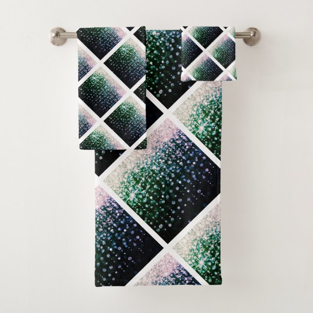  PASTEL BLUE GREEN SPARKLE BATHROOM TOWEL SET (Insitu)