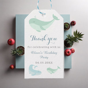 Pastel Blue Green Whale Thank you  Birthday Party Gift Tags