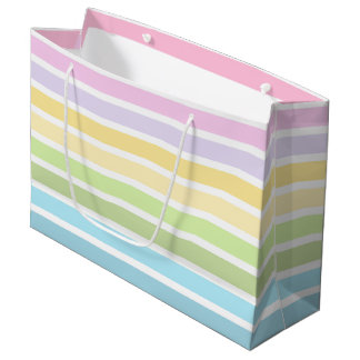 PASTEL BLUE GREEN YELLOW PINK PURPLE STRIPES LARGE GIFT BAG