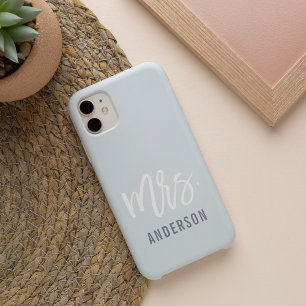 Pastel Blue-Grey New Mrs Last Name Bride iPhone 16 Case