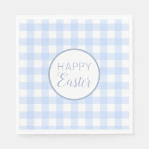 Pastel Blue Happy Easter Plaid Pattern Napkin