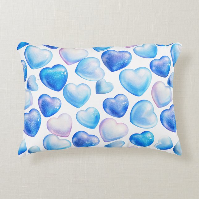 Pastel Blue Heart Pattern Throw Pillow (Front)