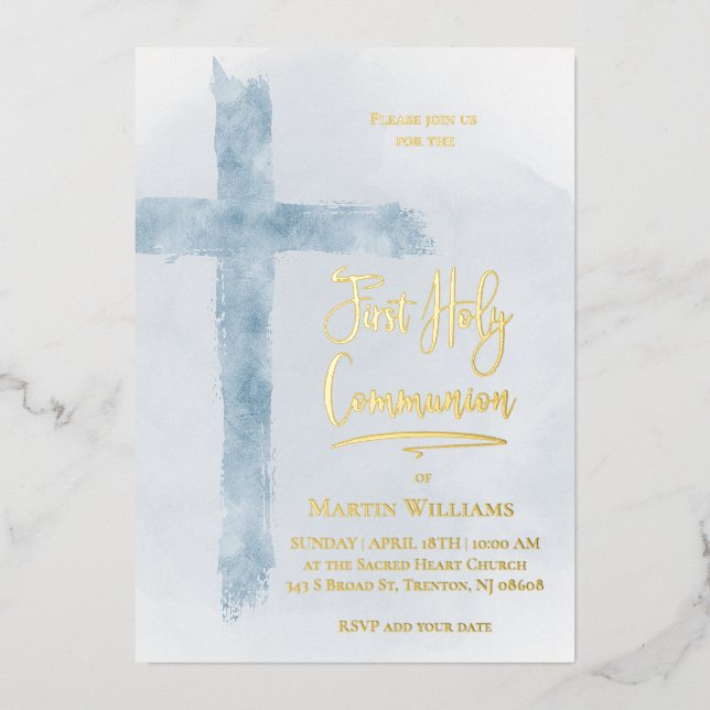 pastel blue Holy cross First Communion (Front)