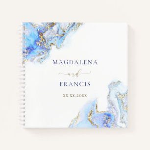 pastel blue ink marble wedding Guest Book