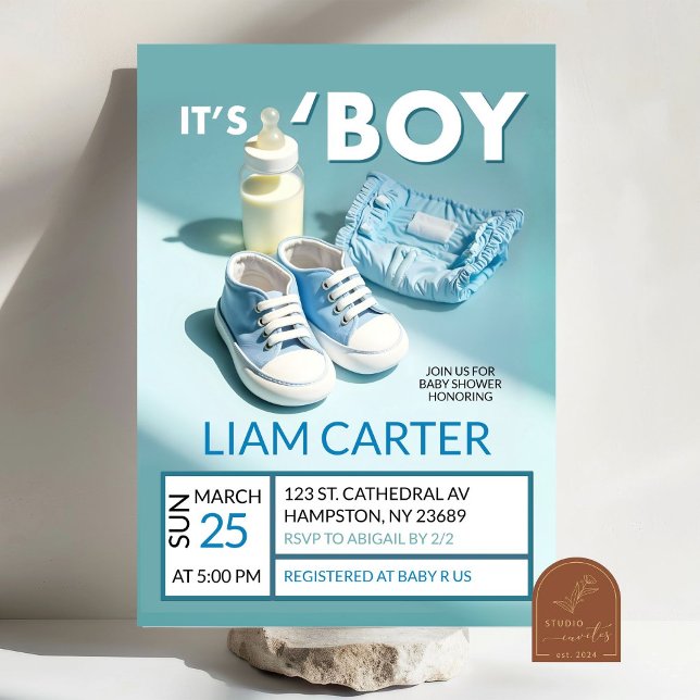 Pastel Blue It's A Boy Sneaker Baby Shower Invitation (Creator Uploaded)