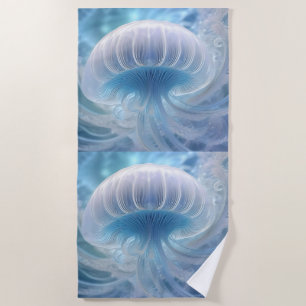 Pastel Blue Jellyfish Fractal Art Under The Sea, Beach Towel