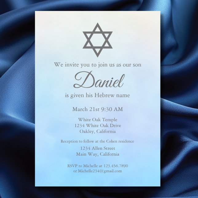 Pastel Blue Jewish Baby Naming Ceremony Brit Milah Invitation (Creator Uploaded)