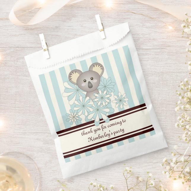 Pastel Blue Koala Kids Birthday / Baby Boy Shower Favour Bags (Clipped)