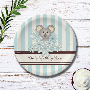Pastel Blue Koala Kids Birthday   Boy Baby Shower Paper Plate