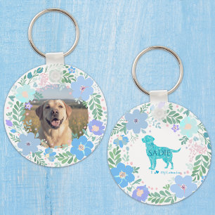 Pastel Blue Labrador Retriever Custom Photo  Key Ring