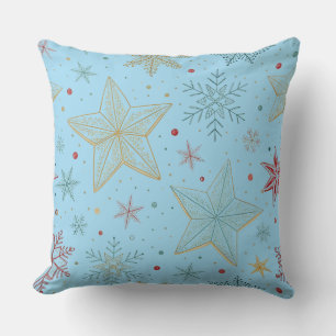 "Pastel Blue Large Star Pattern Throw Pillow