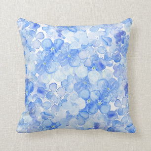 Pastel blue lavender watercolor hortensia floral cushion