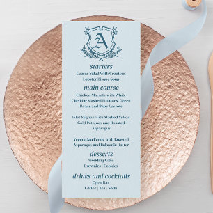 Pastel Blue Leaf and FLoral Monogram Wedding Menu
