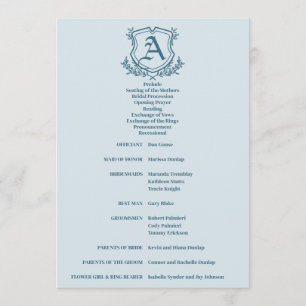Pastel Blue Leaf and Floral Monogram Wedding Programme