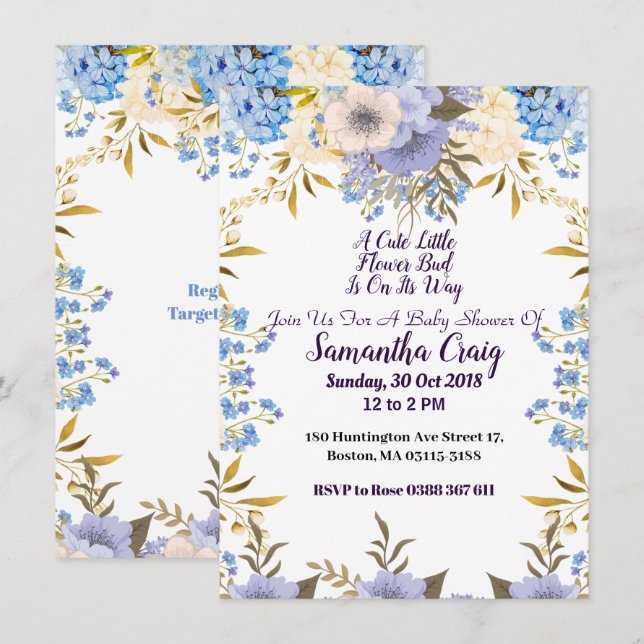 Pastel Blue Little Flower Bud Floral Baby Shower Invitation (Front/Back)