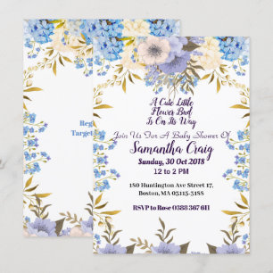 Pastel Blue Little Flower Bud Floral Baby Shower Invitation