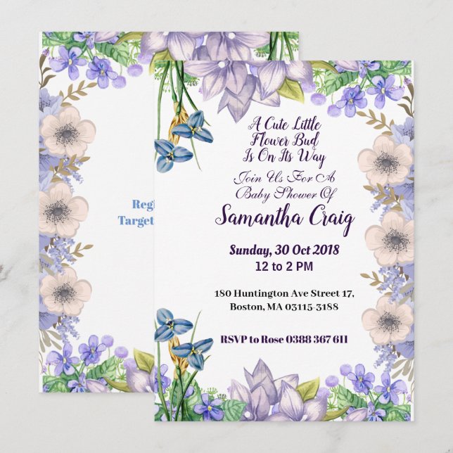 Pastel Blue Little Flower Bud Floral Baby Shower Invitation (Front/Back)