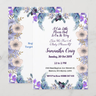 Pastel Blue Little Flower Bud Lilac Baby Shower Invitation