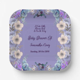 Pastel Blue Little Flower Bud Lilac Baby Shower  Paper Plate