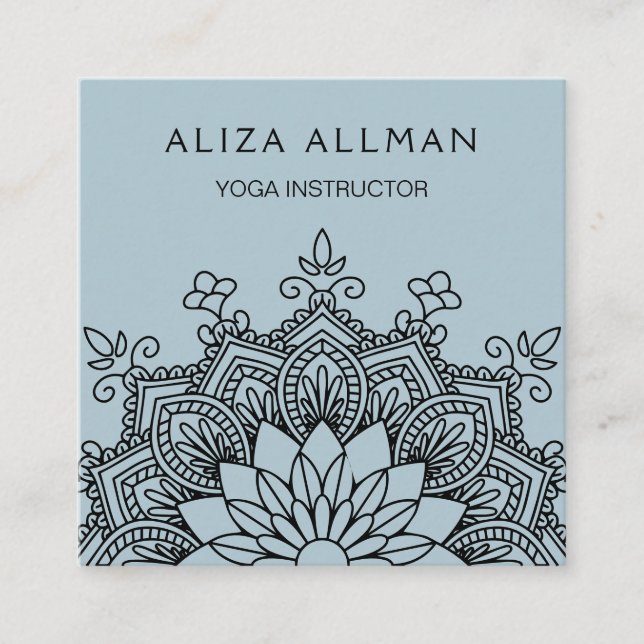 Pastel Blue Mandala Yoga Instructor Square Business Card (Front)