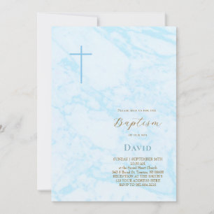 pastel blue marble Baptism Invitation