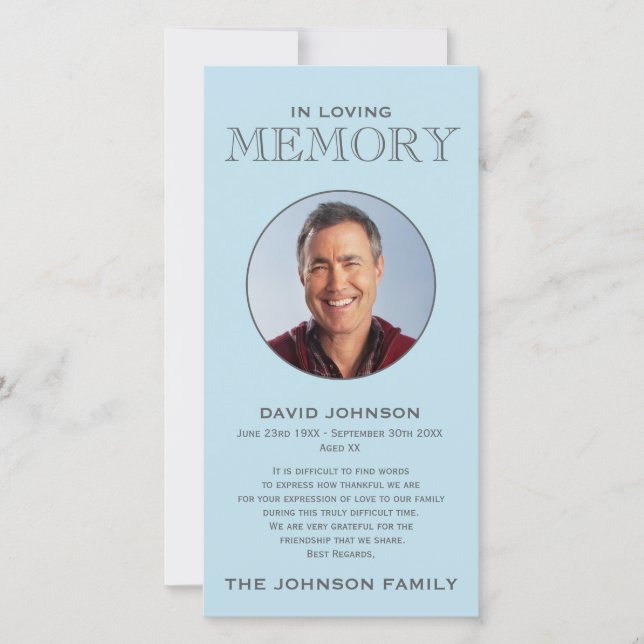 Pastel Blue Memorial Family Acknowledgement Thank You Card (Front)