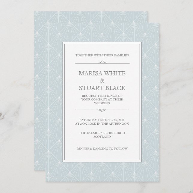 Pastel Blue Modern Art Deco Wedding Invitation (Front/Back)