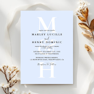 Pastel Blue Modern Monogram Overlay Wedding Invitation