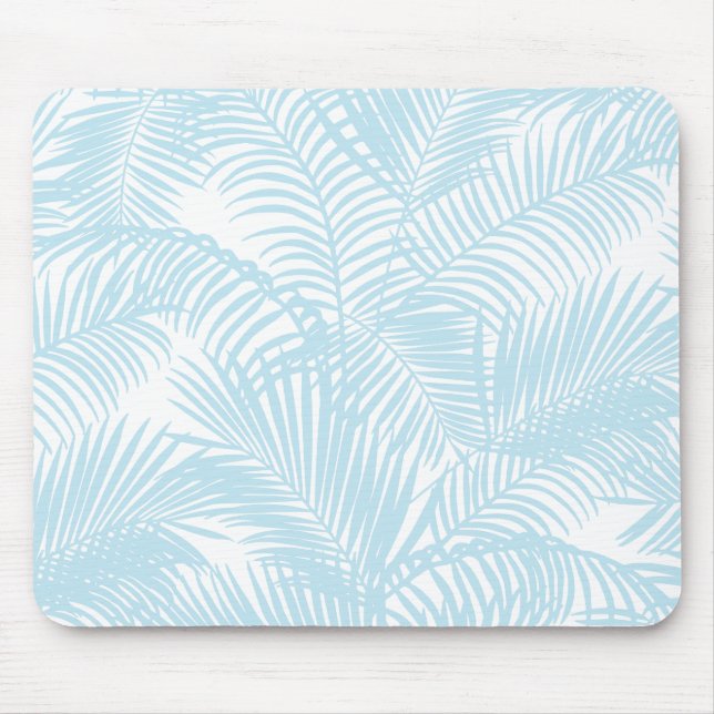 Pastel blue modern simple tropical palm tree flora mouse mat (Front)