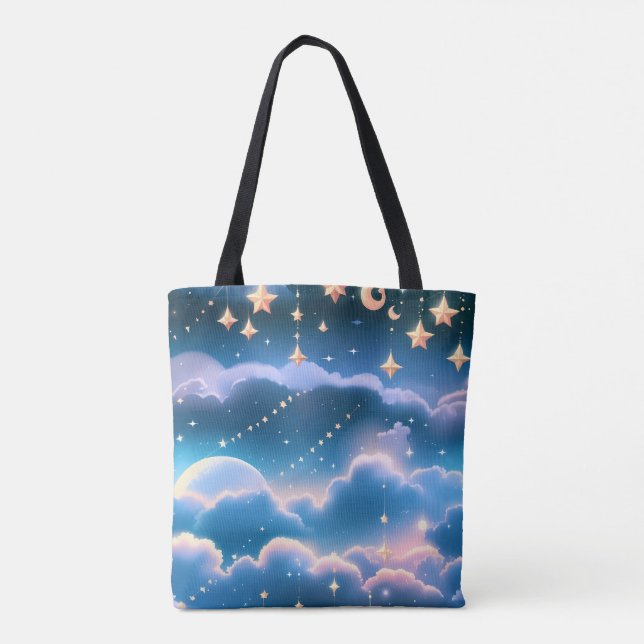 Pastel Blue Moon Dreamy Aesthetic Tote Bag (Back)