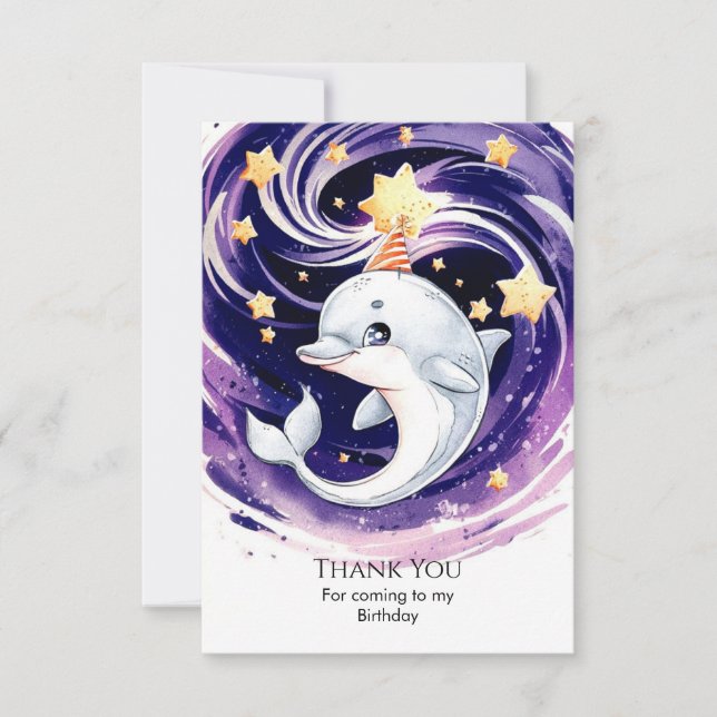 Pastel Blue Ocean Dolphin Birthday Thank You Card (Front)
