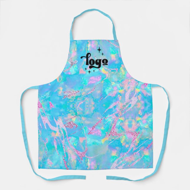 pastel blue opal gemstone background apron (Front)