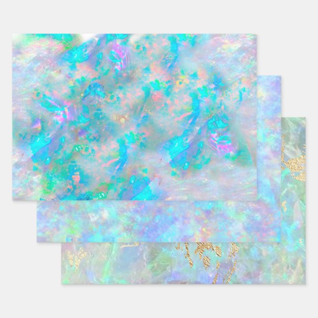pastel blue opal texture design wrapping paper sheet (Set)