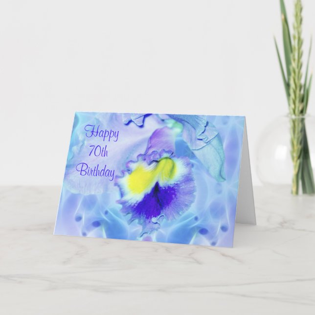 Pastel Blue Orchid Happy 70th Birthday wishes Card (Front)