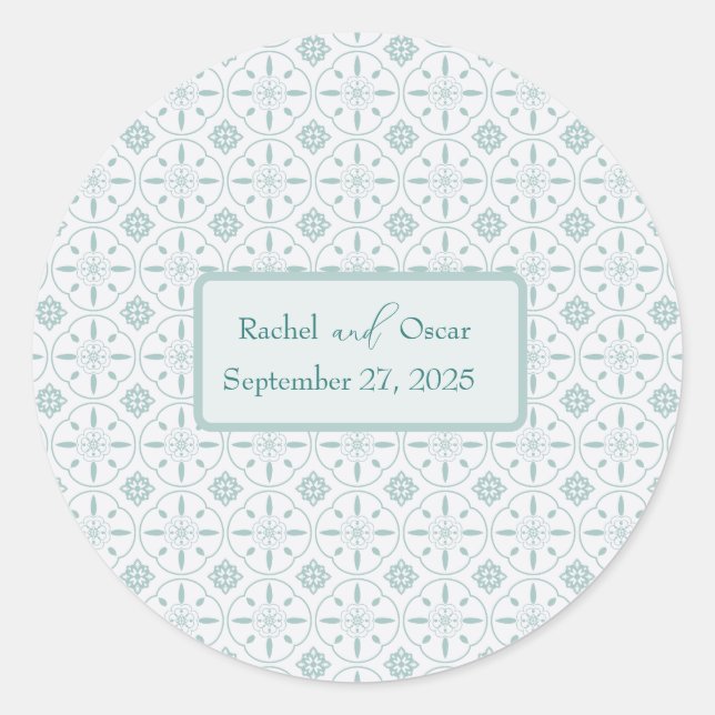 Pastel blue pattern wedding  classic round sticker (Front)