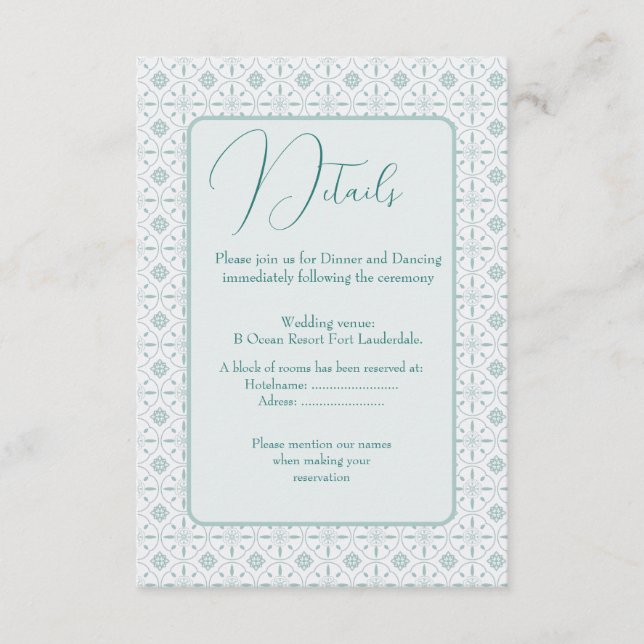 Pastel blue pattern wedding enclosure card (Front)