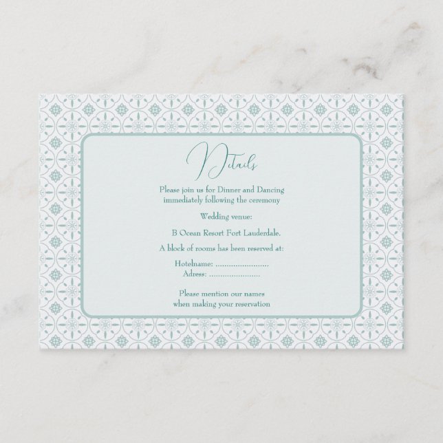 Pastel blue pattern wedding enclosure card (Front)
