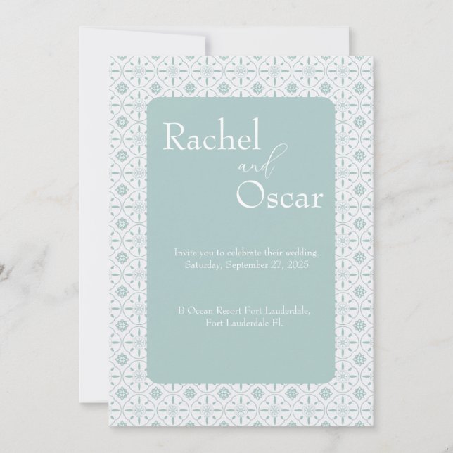 Pastel blue pattern wedding invitation (Front)